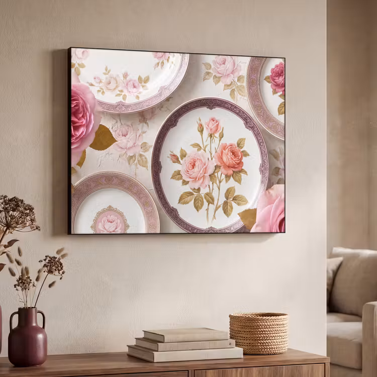Bloemen - Patroon - Vintage - Roze - Decoratie Textielframe zwart klein -sfeer3
