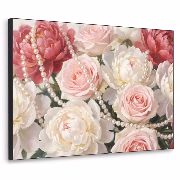 Bloemen - Parels - Romantiek - Klassiek - Roze Textielframe zwart klein -3d