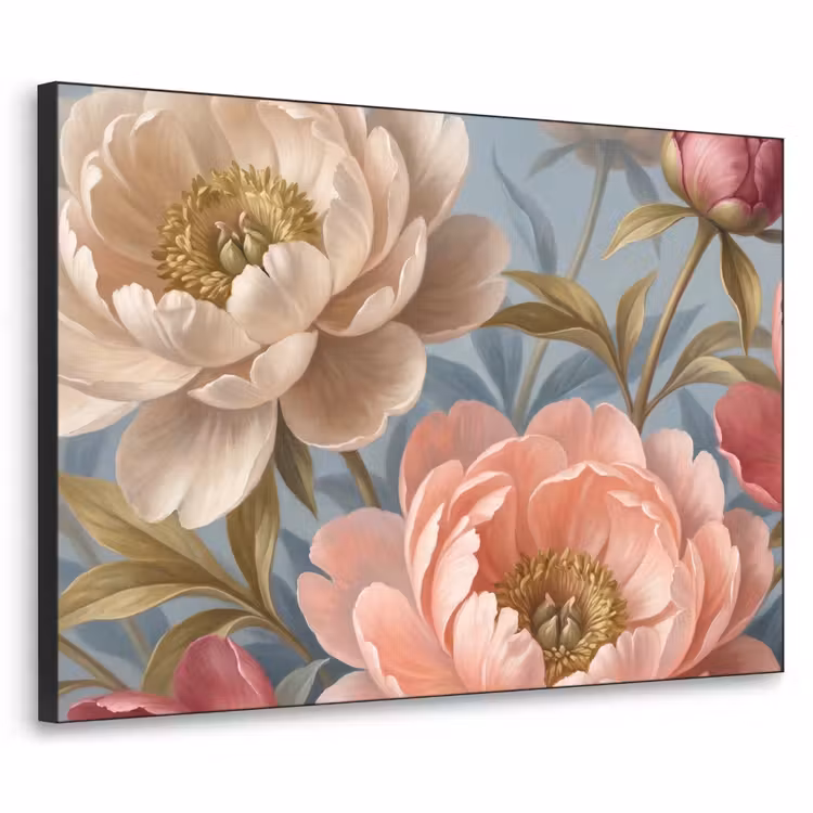 Bloemen - Roze - Beige - Modern - Natuur Textielframe zwart klein -3d