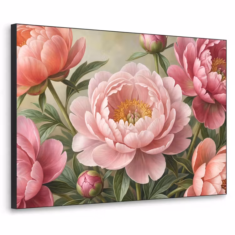 Bloemen - Roze - Klassiek - Gedetailleerd - Natuur Textielframe zwart klein -3d