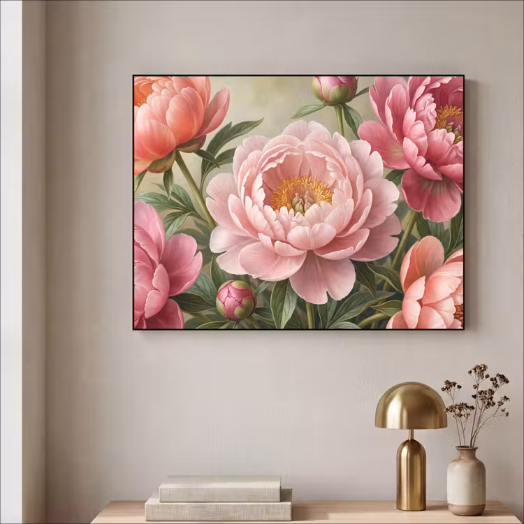 Bloemen - Roze - Klassiek - Gedetailleerd - Natuur Textielframe zwart klein -sfeer2