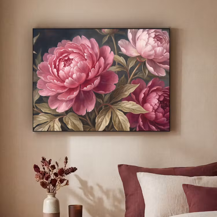 Bloemen - Roze - Klassiek - Natuur Textielframe zwart klein -sfeer1