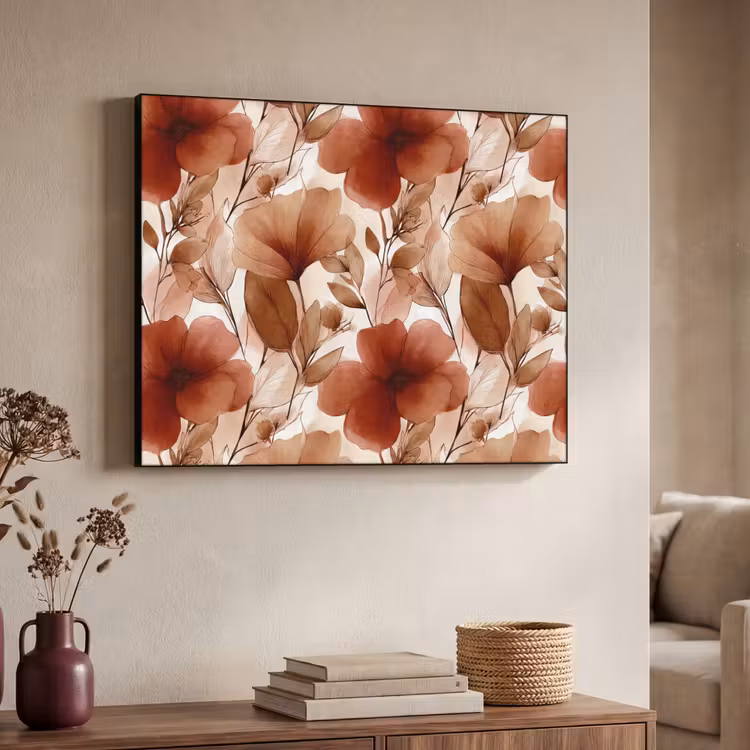 Bloemen - Aquarel - Botanisch - Terracotta Textielframe zwart klein 947 -sfeer3