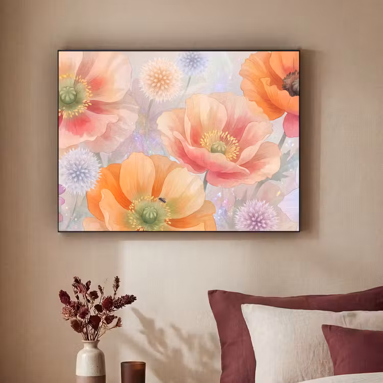 Bloemen - Aquarel - Natuur - Modern - Kleurrijk Textielframe zwart klein -sfeer1