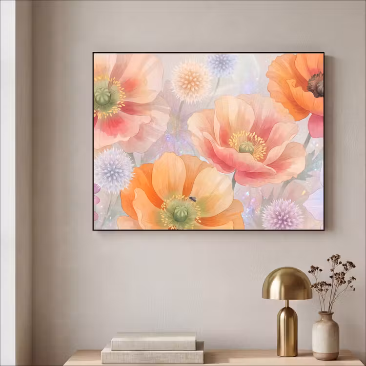 Bloemen - Aquarel - Natuur - Modern - Kleurrijk Textielframe zwart klein -sfeer2
