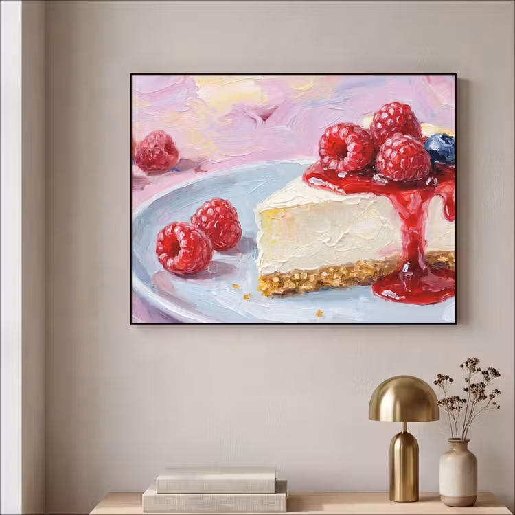 Eten - Cheesecake - Bessen - Abstract - Roze Textielframe zwart klein -sfeer2