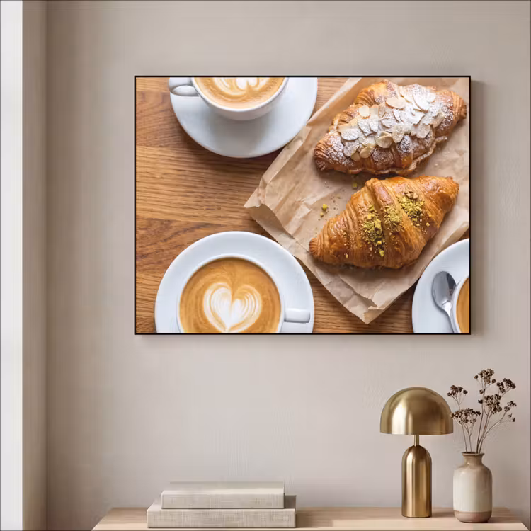 Eten - Croissant - Koffie - Ontbijt - Modern Textielframe zwart klein -sfeer2