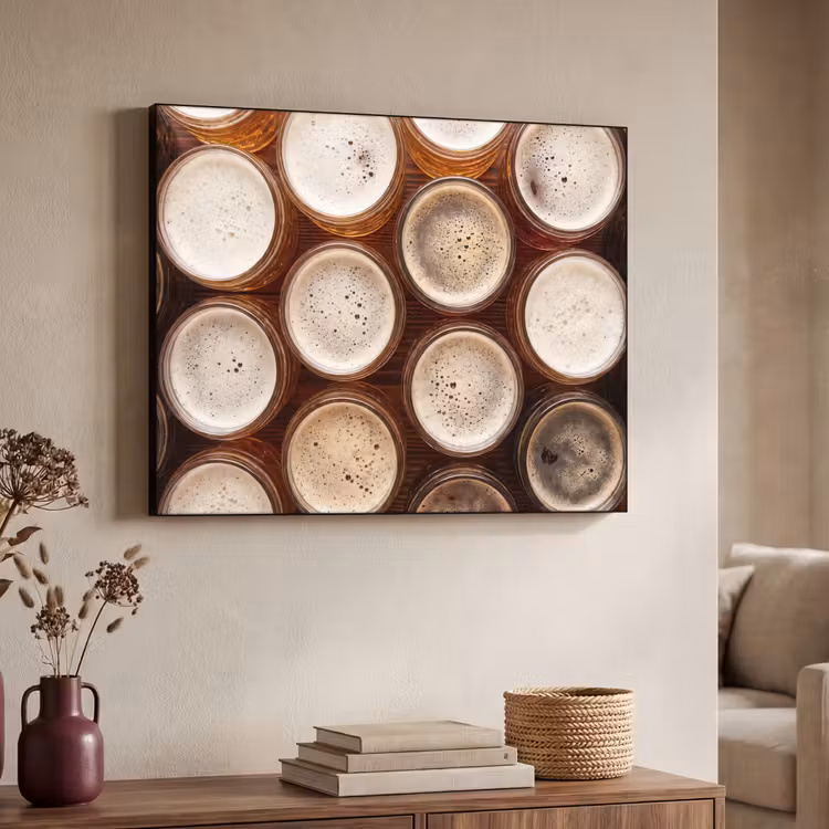 Eten - Glazen - Drank - Patroon - Bruin Textielframe zwart klein -sfeer3