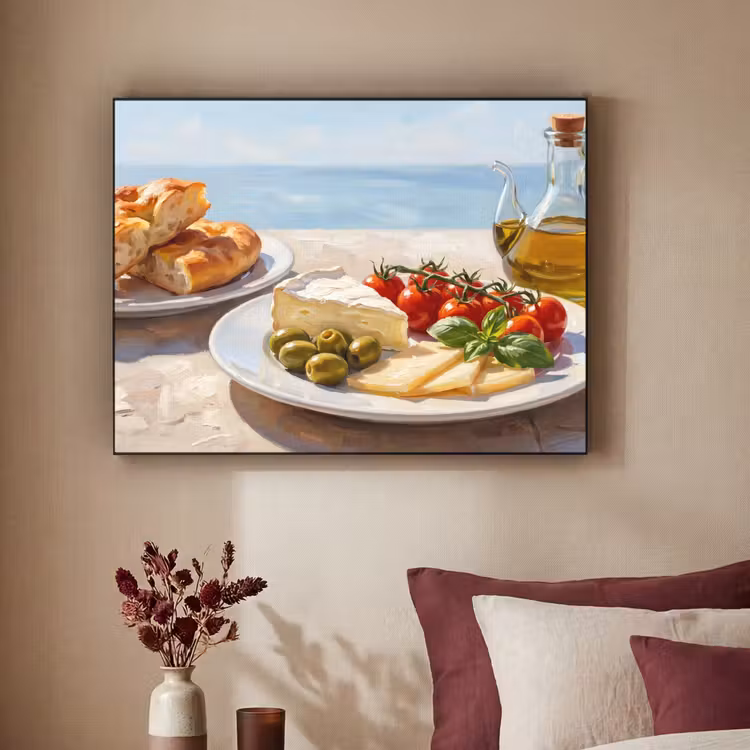 Eten - Middellandse Zee - Natuur - Geschilderd Textielframe zwart klein -sfeer1