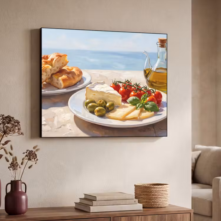 Eten - Middellandse Zee - Natuur - Geschilderd Textielframe zwart klein -sfeer3