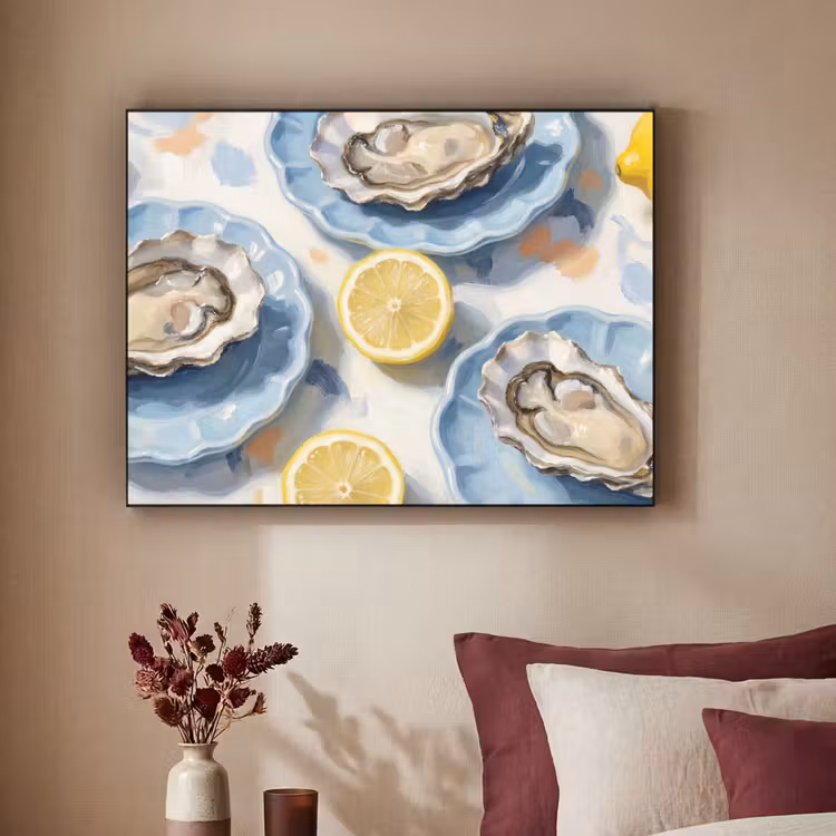 Eten - Oesters - Citroenen - Modern - Geel Textielframe zwart klein -sfeer1
