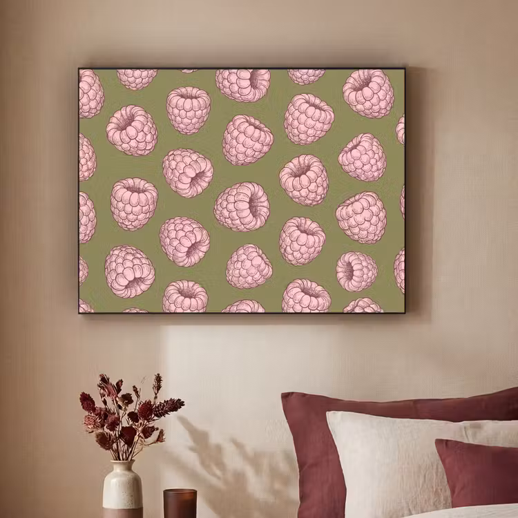 Eten - Patroon - Illustratie - Roze - Groen Textielframe zwart klein -sfeer1