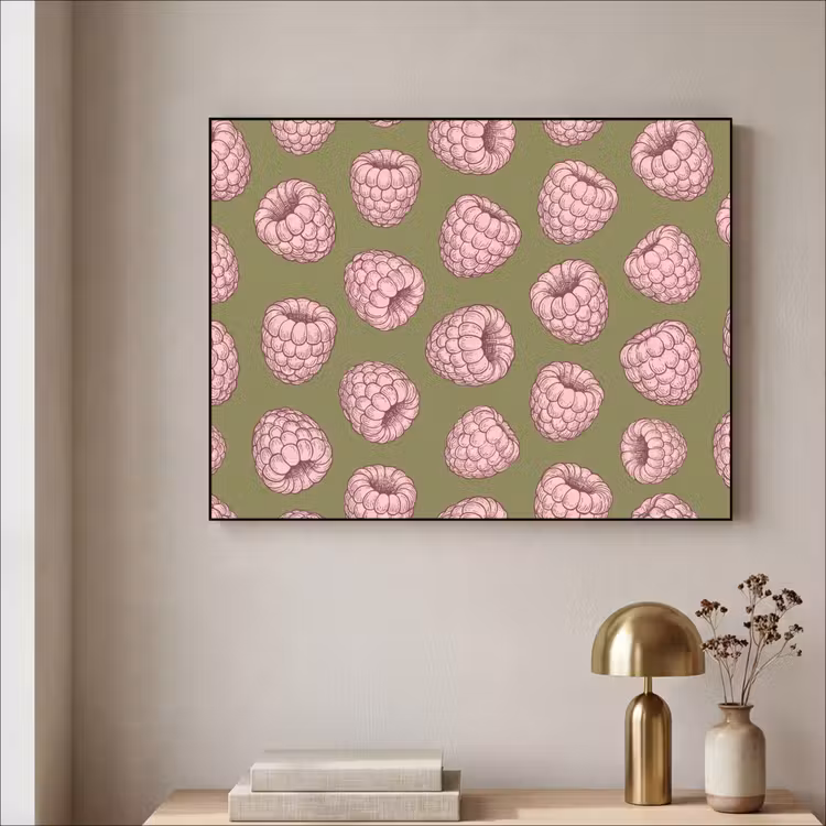 Eten - Patroon - Illustratie - Roze - Groen Textielframe zwart klein -sfeer2