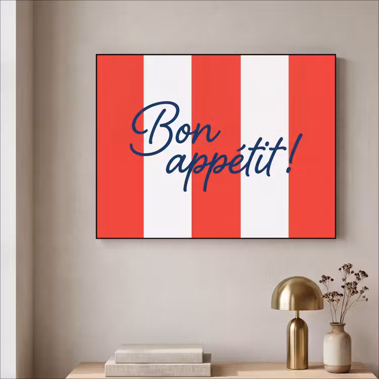 Eten - Spreuk - Keuken - Grafisch - Rood-Wit Textielframe zwart klein -sfeer2