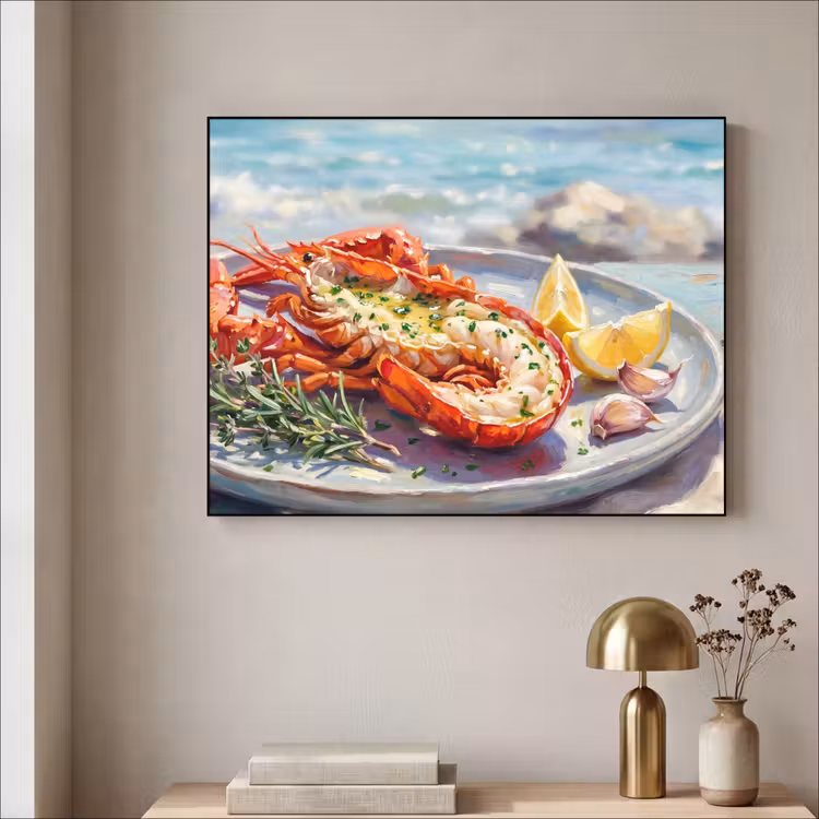Eten - Zee - Kust - Modern - Blauw Textielframe zwart klein -sfeer2
