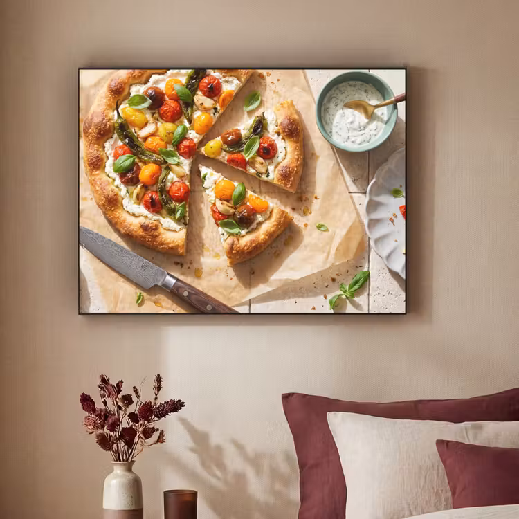 Eten - Tomaten - Basilicum - Maaltijd - Vers Textielframe zwart klein -sfeer1