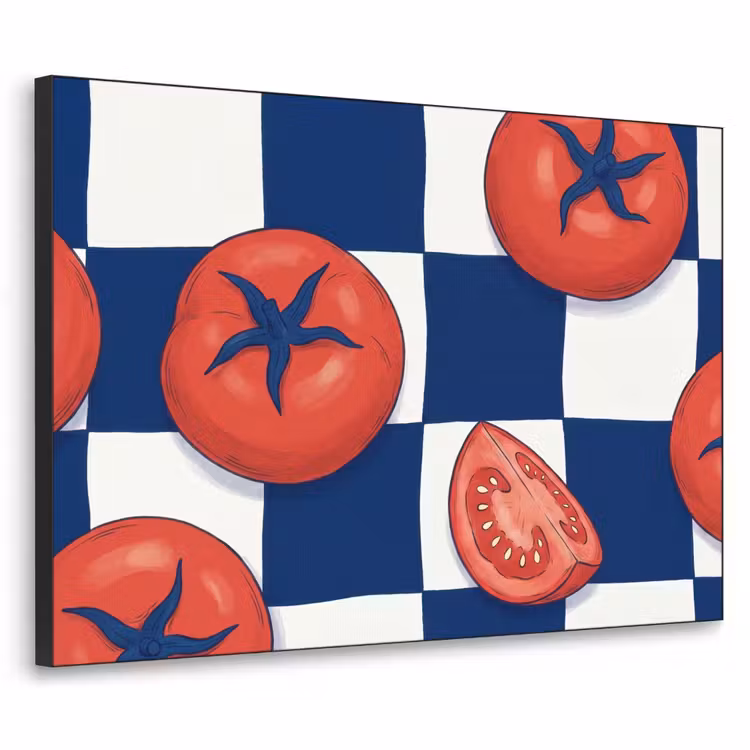 Eten - Tomaten - Keuken - Illustratie - Rood-Blauw Textielframe zwart klein -3d