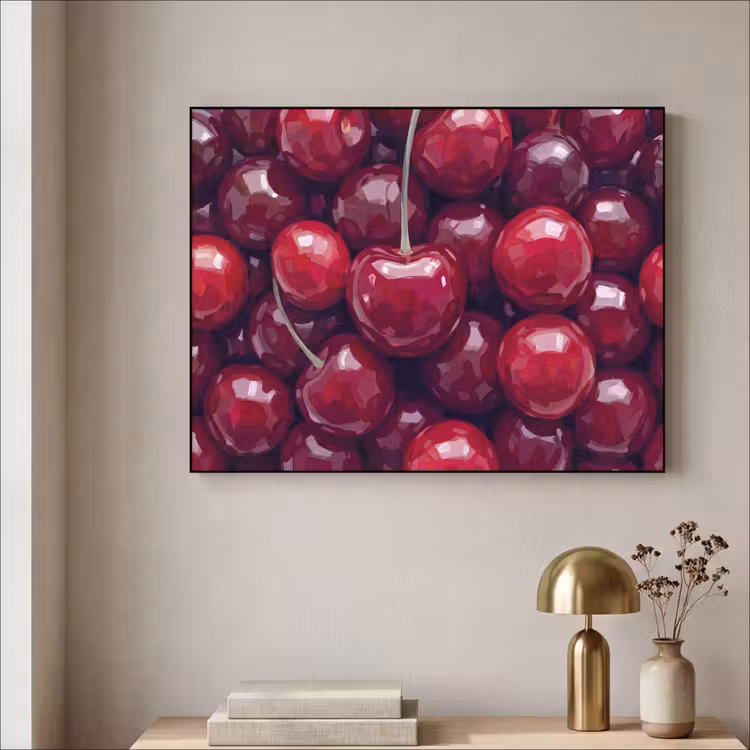 Fruit - Kersen - Eten - Modern - Rood Textielframe zwart klein -sfeer2