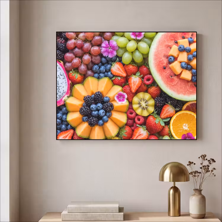 Fruit - Vers - Variatie - Eten - Kleurrijk Textielframe zwart klein -sfeer2