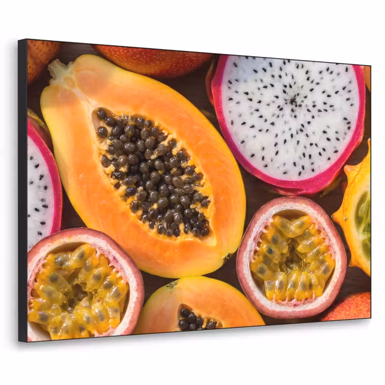 Fruit - Geopend - Tropisch - Eten - Kleurrijk Textielframe zwart klein -3d