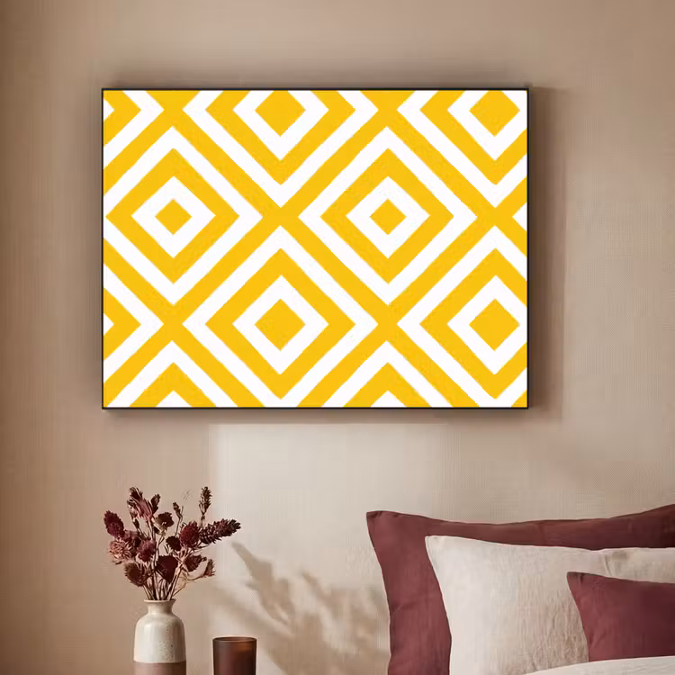 Geometrisch - Lijnen - Modern - Geel - Wit Textielframe zwart klein 947 -sfeer1