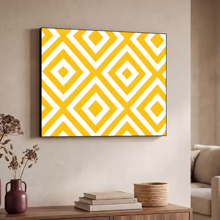 Geometrisch - Lijnen - Modern - Geel - Wit Textielframe zwart klein 947 -sfeer3