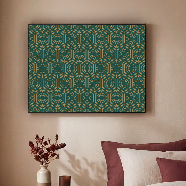 Geometrisch - Patroon - Groen Textielframe zwart klein 947 -sfeer1