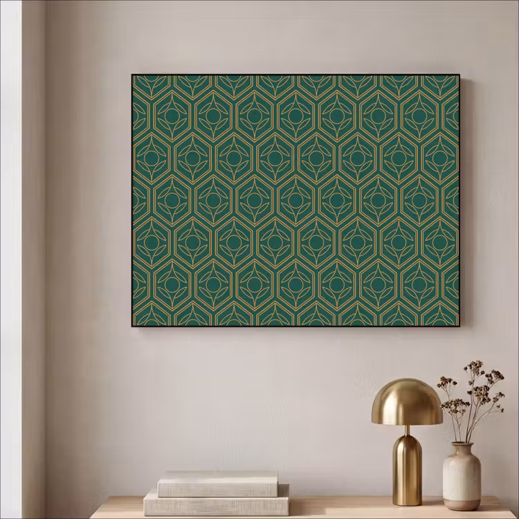 Geometrisch - Patroon - Groen Textielframe - compleet frame klein 947 -sfeer2