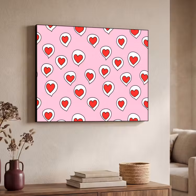 Hartjes - Patroon - Rood Textielframe zwart klein 947 -sfeer3