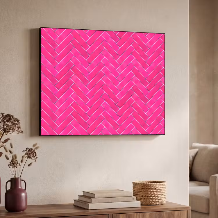 Visgraat - Wandtegel - Fuchsia - Roze Textielframe zwart klein 947 -sfeer3