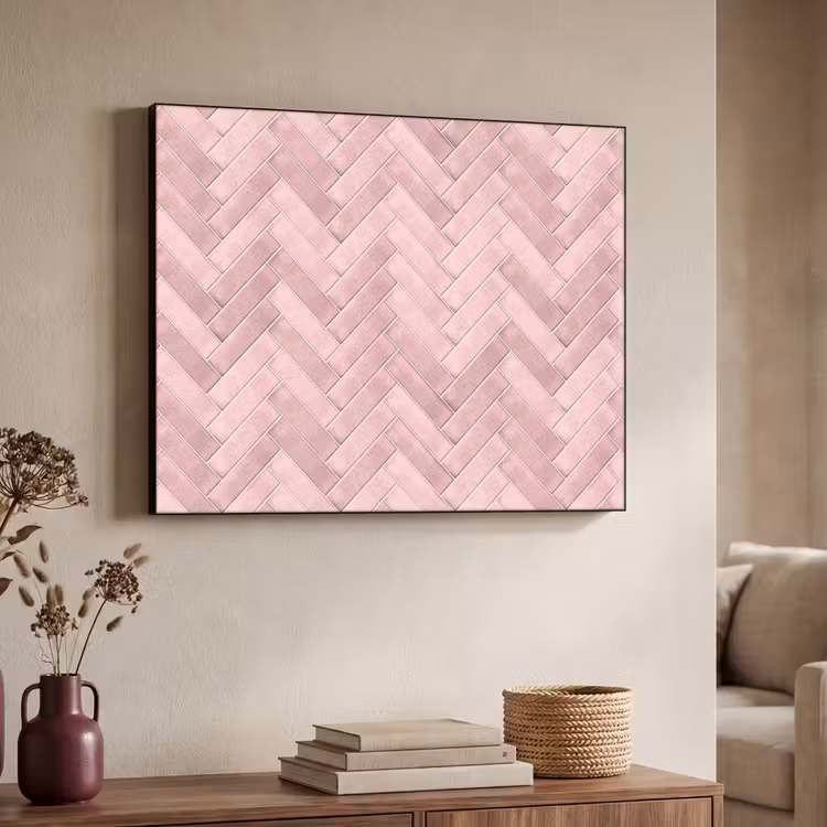 Visgraat - Wandtegel - Lichtroze Textielframe zwart klein 947 -sfeer3