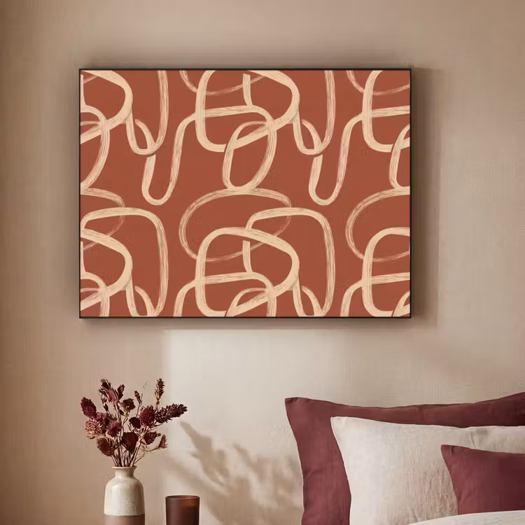 Lijnen - Abstract - Organisch - Terracotta - Crème Textielframe zwart klein 947 -sfeer1