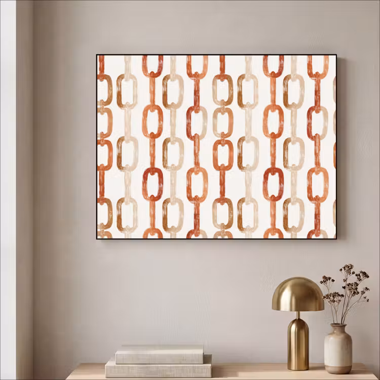 Schakels - Patroon - Aquarel - Terracotta Textielframe zwart klein 947 -sfeer2