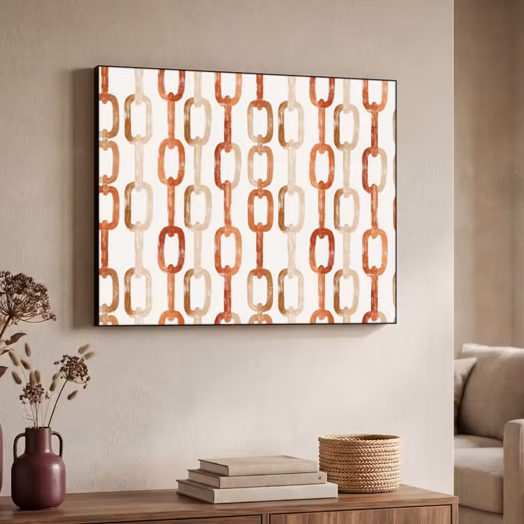 Schakels - Patroon - Aquarel - Terracotta Textielframe zwart klein 947 -sfeer3