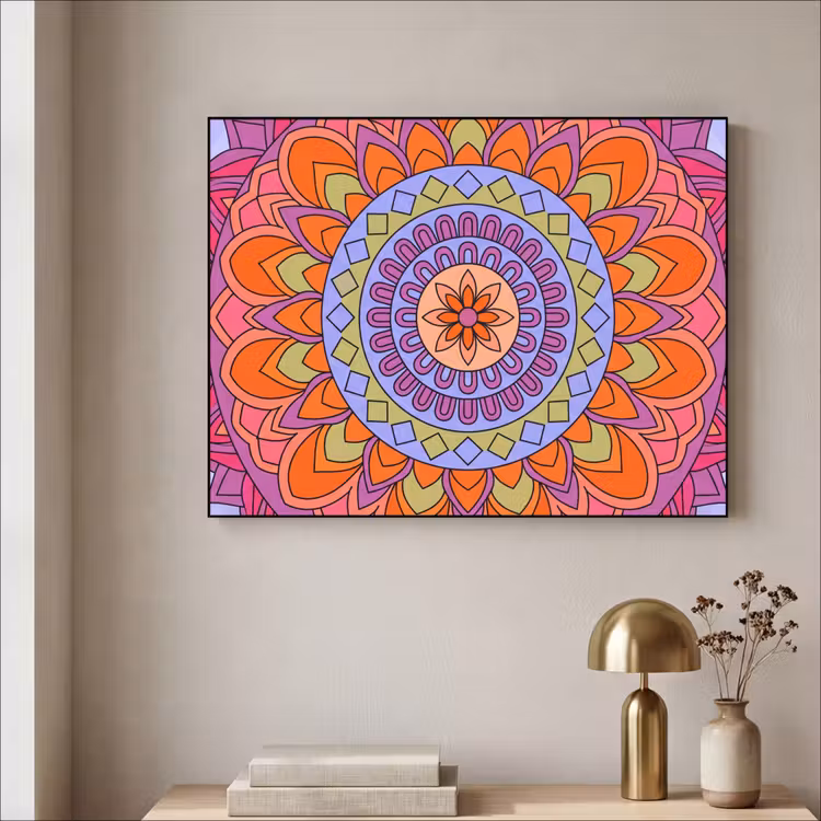 Mandala - Cirkel - Abstract - Kleurrijk - Patroon Textielframe zwart klein -sfeer2