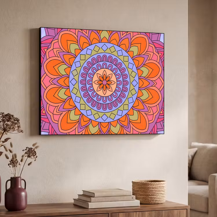 Mandala - Cirkel - Abstract - Kleurrijk - Patroon Textielframe zwart klein -sfeer3
