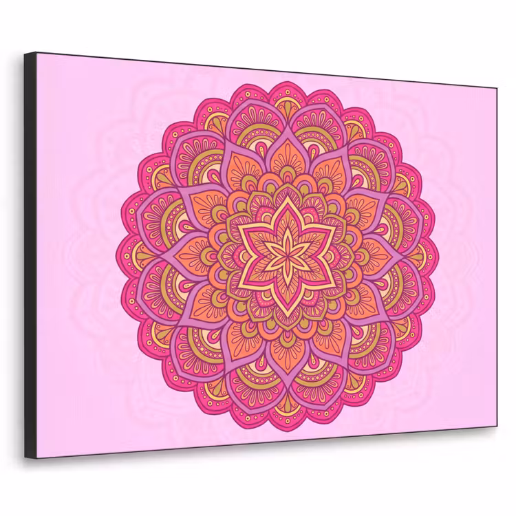 Mandala - Cirkel - Spiritueel - Oosters - Roze Textielframe zwart klein -3d