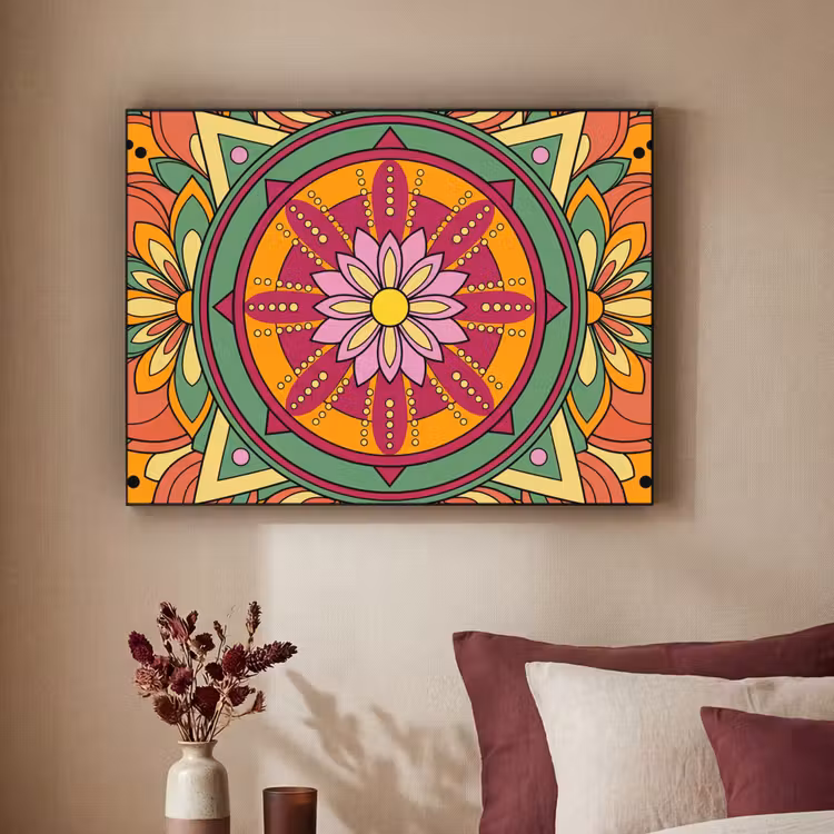 Mandala - Bloemen - Abstract - Kleurrijk Textielframe zwart klein -sfeer1