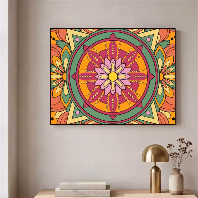 Mandala - Bloemen - Abstract - Kleurrijk Textielframe zwart klein -sfeer2