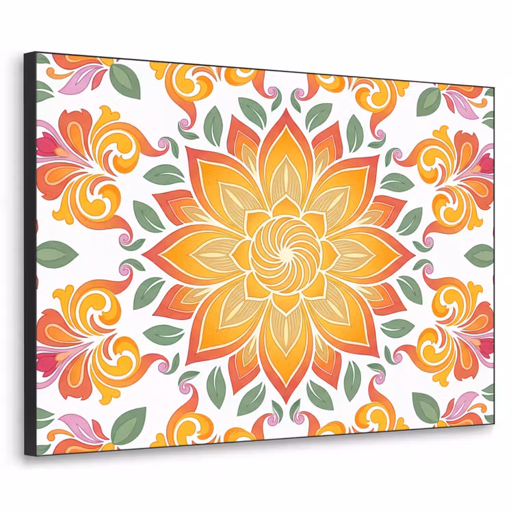 Mandala - Bloemen - Decoratie - Kleurrijk - Abstract Textielframe zwart klein -3d