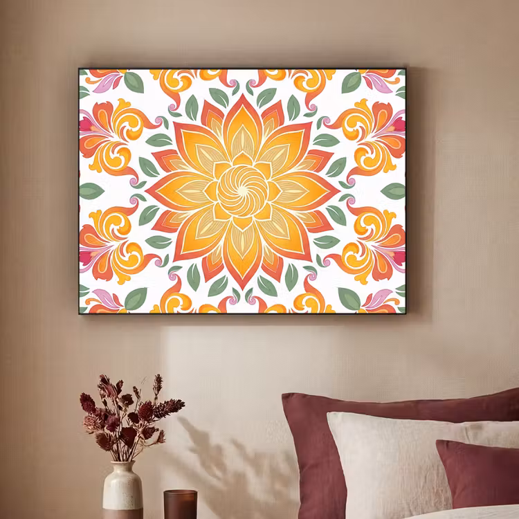 Mandala - Bloemen - Decoratie - Kleurrijk - Abstract Textielframe zwart klein -sfeer1