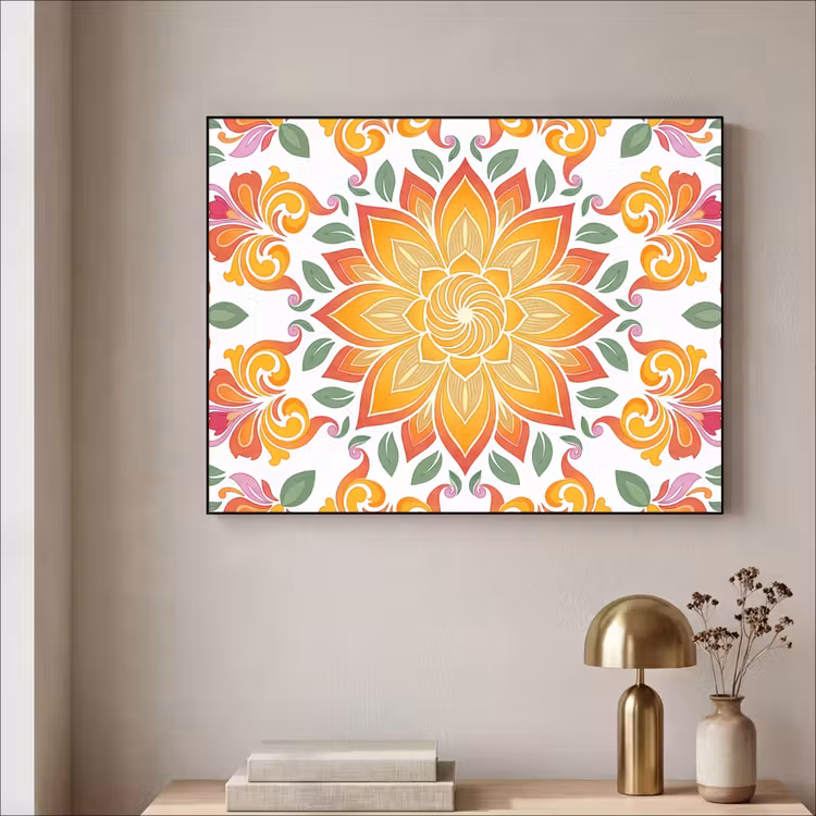 Mandala - Bloemen - Decoratie - Kleurrijk - Abstract Textielframe zwart klein -sfeer2