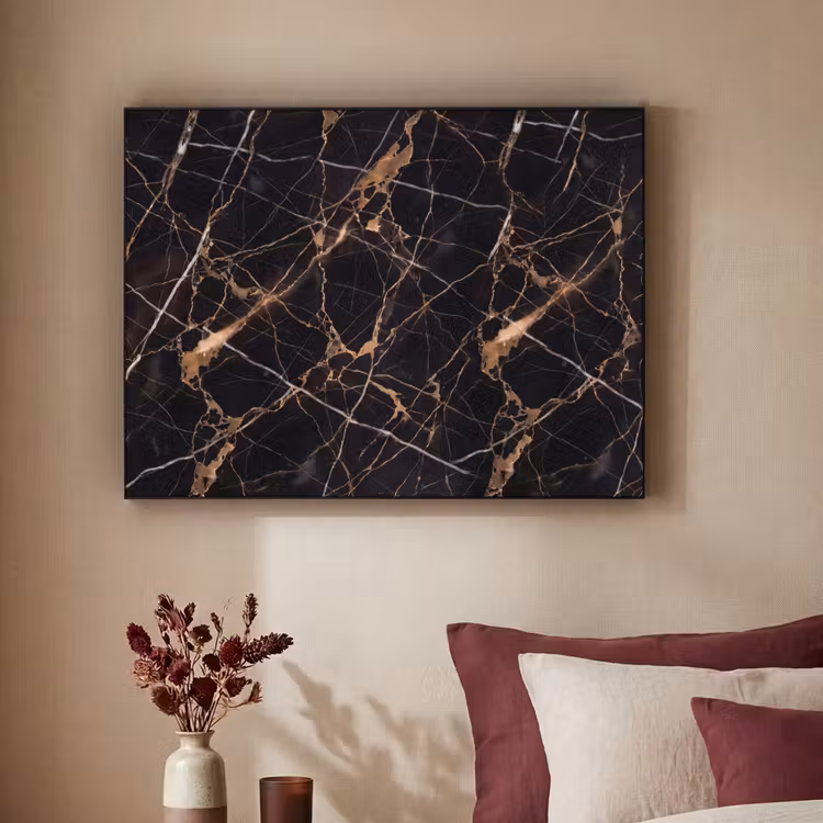 Marmer - Goud - Abstract - Zwart Textielframe zwart klein -sfeer1