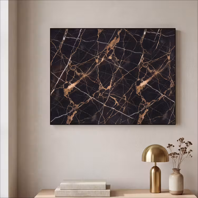 Marmer - Goud - Abstract - Zwart Textielframe zwart klein -sfeer2