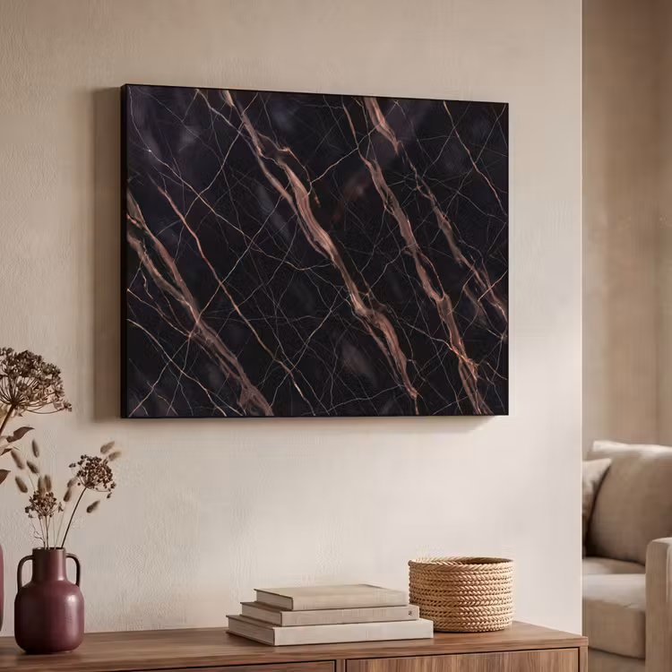 Marmer - Goud - Patroon - Luxe - Zwart Textielframe zwart klein -sfeer3