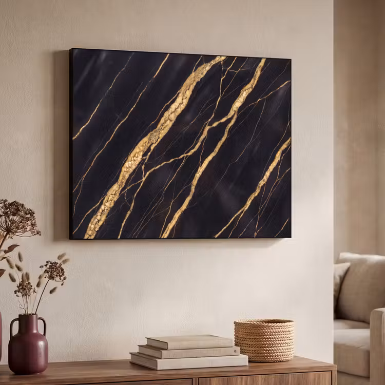Marmer - Goud - Textuur - Abstract - Zwart Textielframe zwart klein -sfeer3