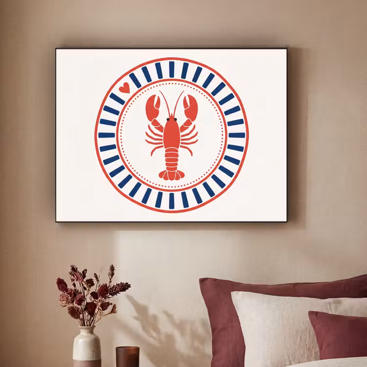 Zeeleven - Kreeft - Embleem - Grafisch - Rood Textielframe zwart klein -sfeer1