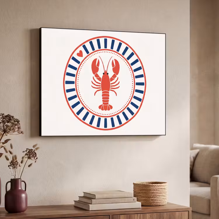 Zeeleven - Kreeft - Embleem - Grafisch - Rood Textielframe zwart klein -sfeer3