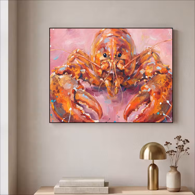 Zeeleven - Kreeft - Spatters - Abstract - Roze Textielframe zwart klein -sfeer2