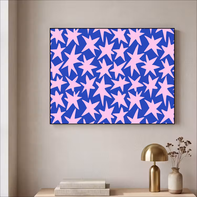 Modern - Sterren - Blauw Textielframe zwart klein 947 -sfeer2
